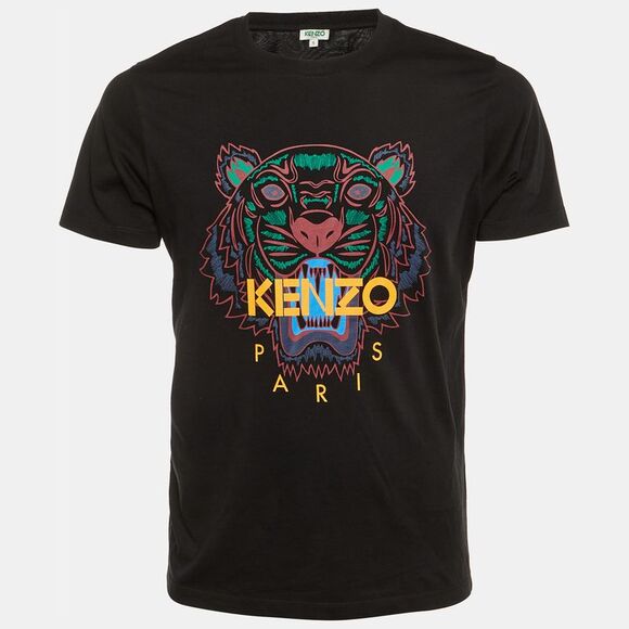 Kenzo Black Tiger Print Cotton Crew Neck T-Shirt S